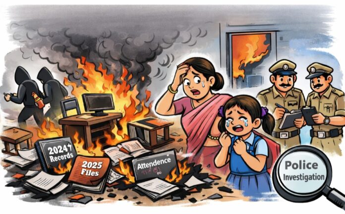 ಬೆಳಗಾವಿ | ಶಾಲೆಗೆ ಬೆಂಕಿ ಹಚ್ಚಿದ ಕಿಡಿಗೇಡಿಗಳು